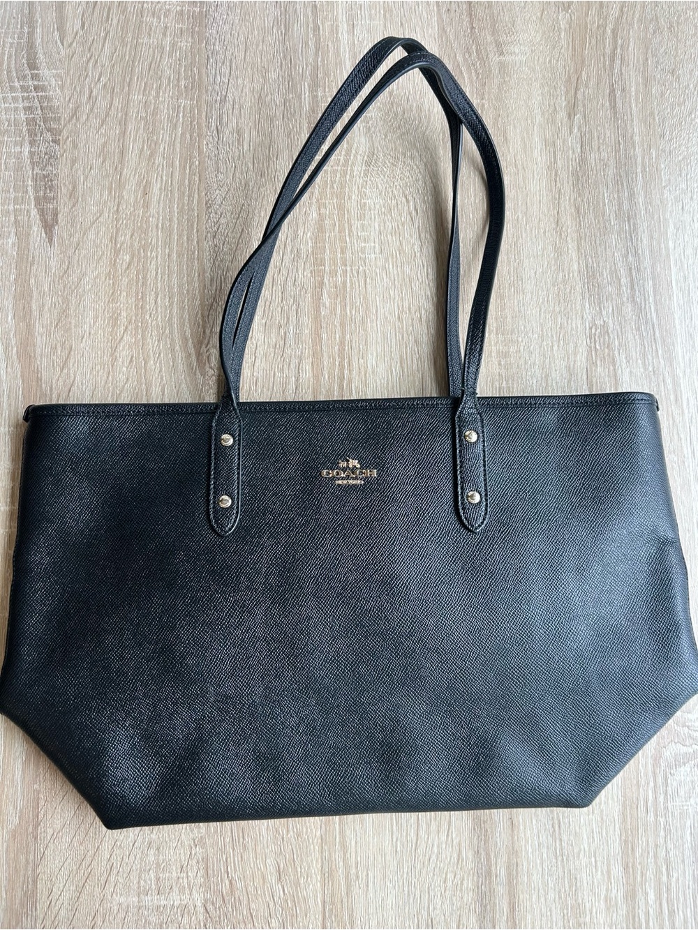 Coach Black Leather Saffiano Tote with Gold Logo Hardware